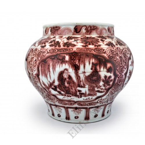 1386 A Yuan under-glaze red jar with figures of the "Eight Immortals"